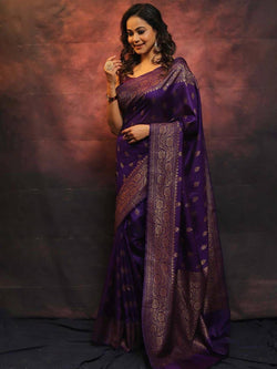 Seraphic Purple Soft Silk Saree With Ineffable Blouse Piece