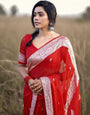 Angelic Red Soft Silk Saree With Excellent Blouse Piece