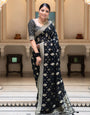 Appealing Black Soft Banarasi Silk Saree With Desiring Blouse Piece