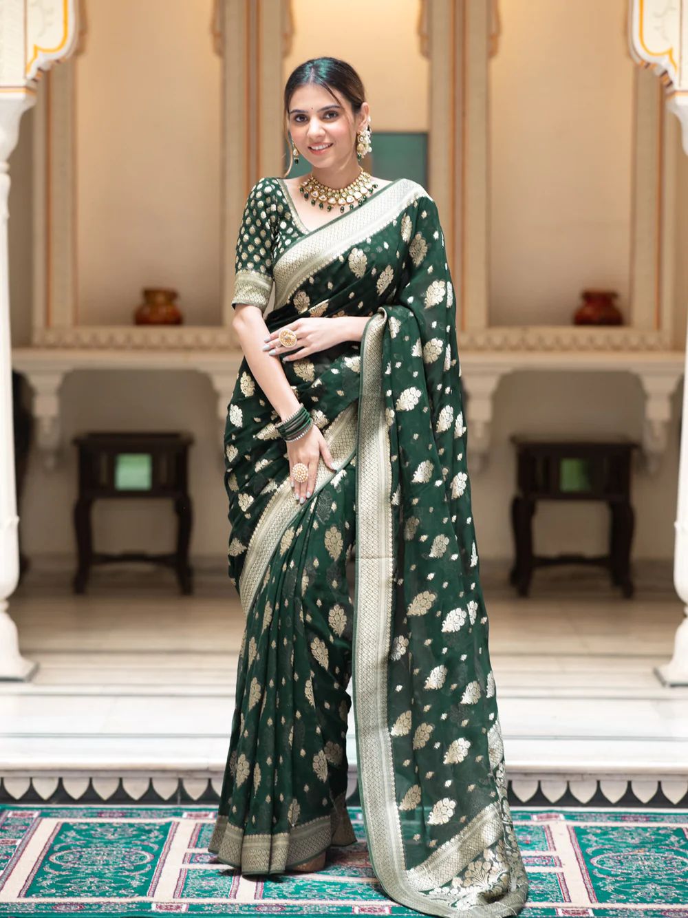 Desiring Dark Green Soft Banarasi Silk Saree With Exceptional Blouse Piece