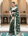 Desiring Dark Green Soft Banarasi Silk Saree With Exceptional Blouse Piece