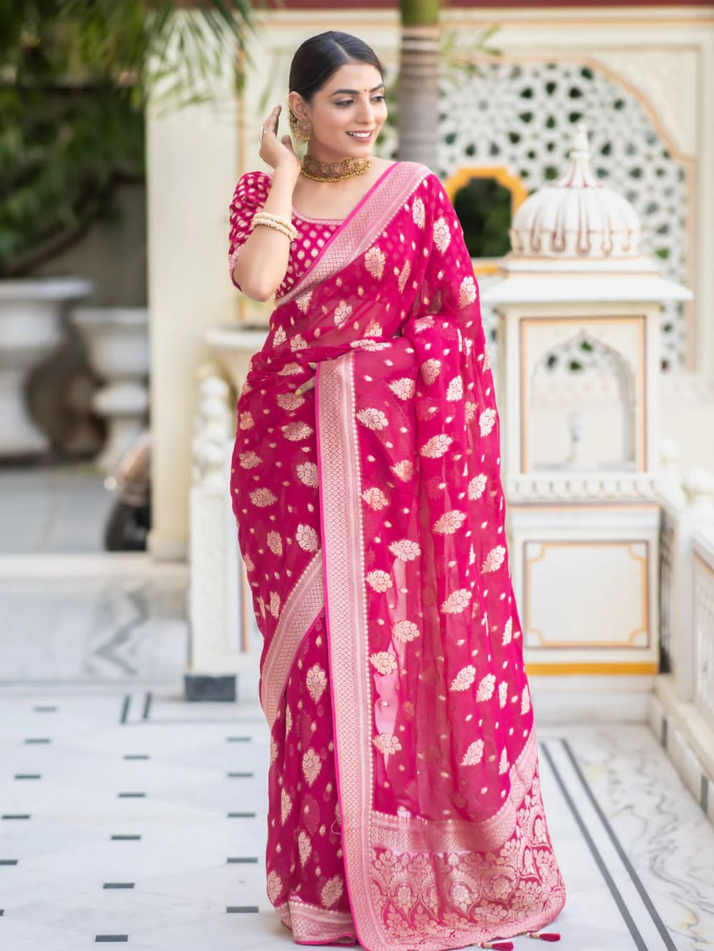 Jazzy Dark Pink Soft Banarasi Silk Saree With Desuetude Blouse Piece