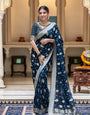 Surpassing Navy Blue Soft Banarasi Silk Saree With Attractive Blouse Piece