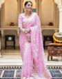 Designer Pink Soft Banarasi Silk Saree With Twirling Blouse Piece