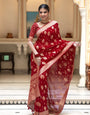 Impressive Red Soft Banarasi Silk Saree With Dalliance Blouse Piece