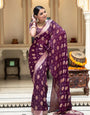 Intricate Wine Soft Banarasi Silk Saree With Devastating Blouse Piece