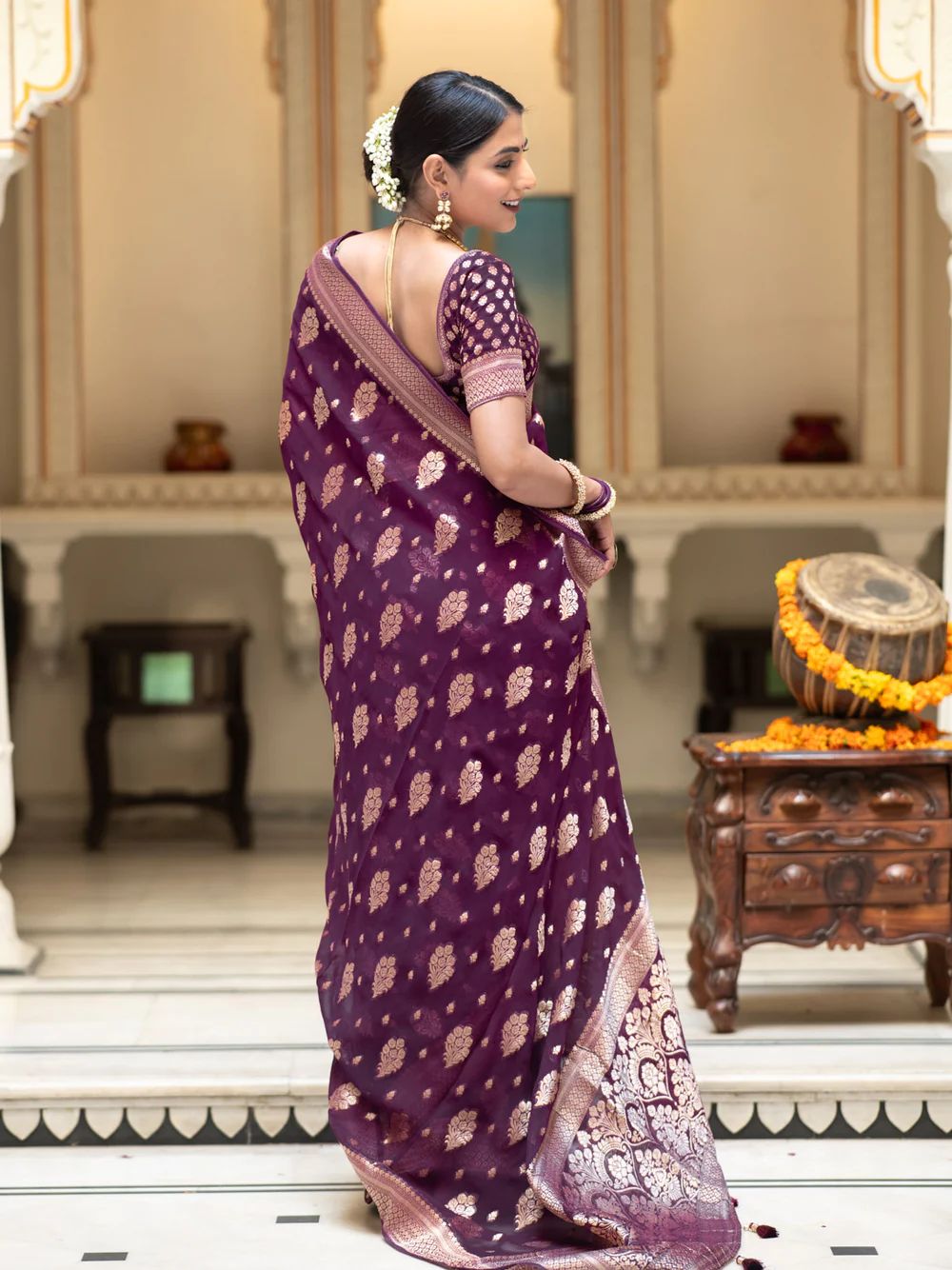 Intricate Wine Soft Banarasi Silk Saree With Devastating Blouse Piece