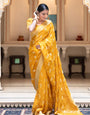 Demanding Yellow Soft Banarasi Silk Saree With Impressive Blouse Piece