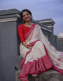 Petrichor Off White Cotton Silk Saree With Sempiternal Blouse Piece