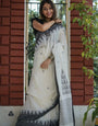 Serendipity Off White Cotton Silk Saree With Sumptuous Blouse Piece