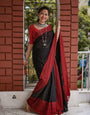 Susurrous Black Cotton Silk Saree With Vestigial Blouse Piece