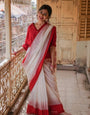 Woebegone Off White Cotton Silk Saree With Delectable Blouse Piece