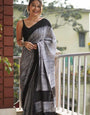 Attractive Grey Cotton Silk Saree With Intricate Blouse Piece