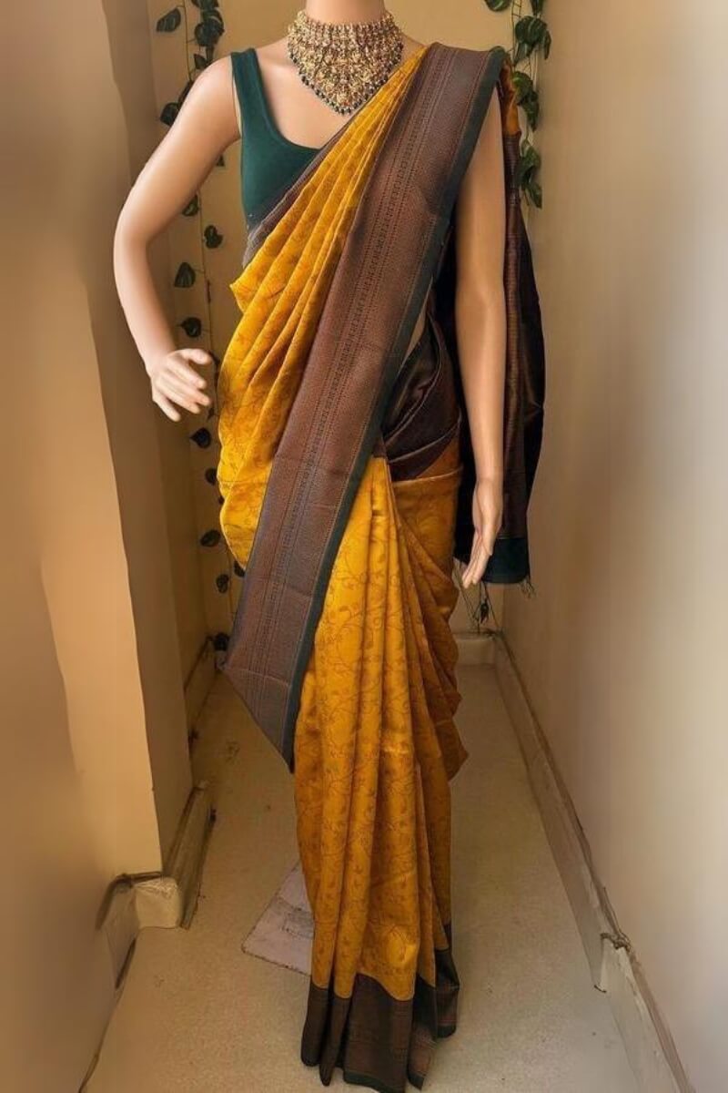 Gossamer Yellow Soft Silk Saree With Ratatouille Blouse Piece