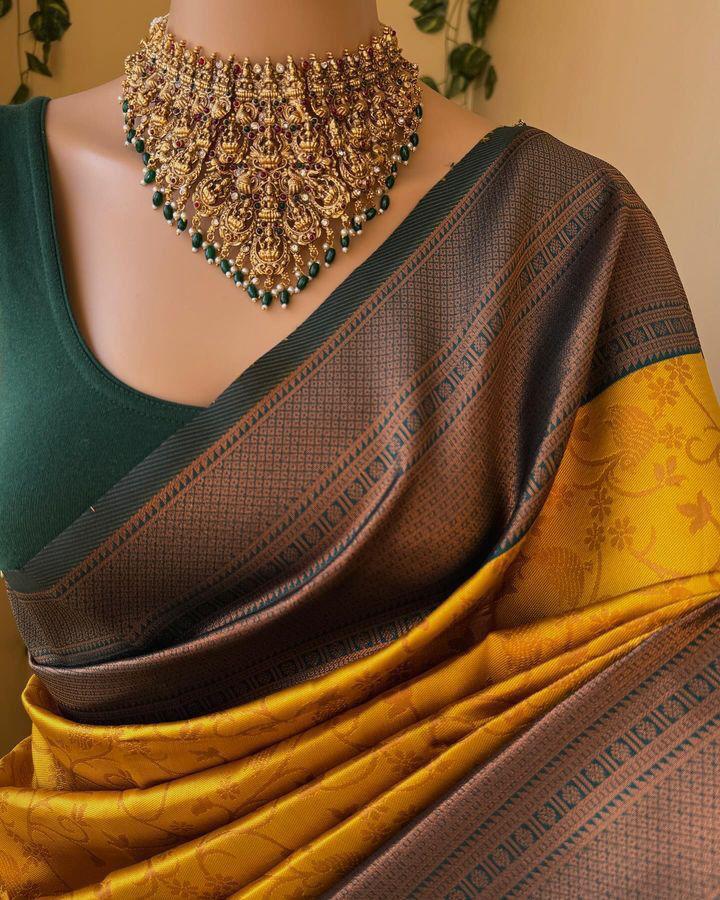 Gossamer Yellow Soft Silk Saree With Ratatouille Blouse Piece