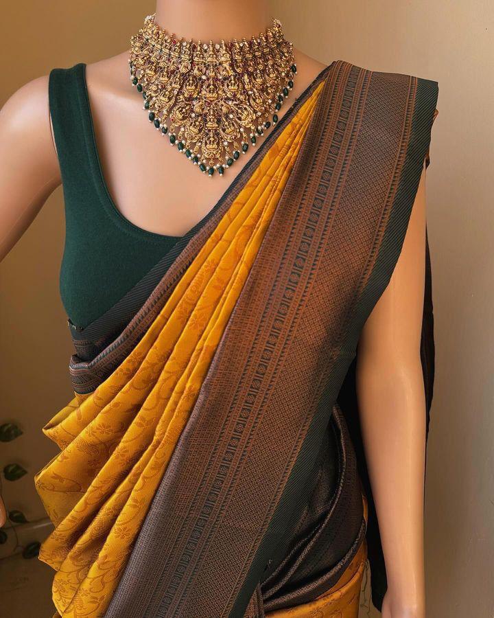 Gossamer Yellow Soft Silk Saree With Ratatouille Blouse Piece