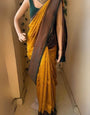 Gossamer Yellow Soft Silk Saree With Ratatouille Blouse Piece