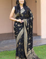 Fragrant Black Soft Banarasi Silk Saree With Rhapsody Blouse Pieced