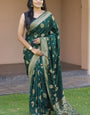 Beguiling Dark Green Soft Banarasi Silk Saree With Enchanting Blouse Pieced