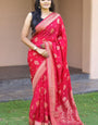 Tempting Dark Pink Soft Banarasi Silk Saree With Imaginative Blouse Pieced