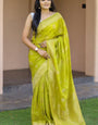 Splendorous Mehndi Soft Silk Banarasi Saree With Enthralling Blouse Piece