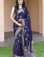 Fantabulous Navy Blue Soft Banarasi Silk Saree With Woebegone Blouse Pieced