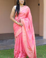 Elision Pink Soft Silk Banarasi Saree With Fairytale Blouse Pieced