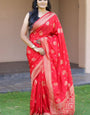 Radiant Red Soft Silk Banarasi Saree With Invaluable Blouse Pieced