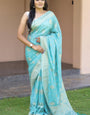 Brood Sky Soft Silk Banarasi Saree With Diaphanous Blouse Pieced