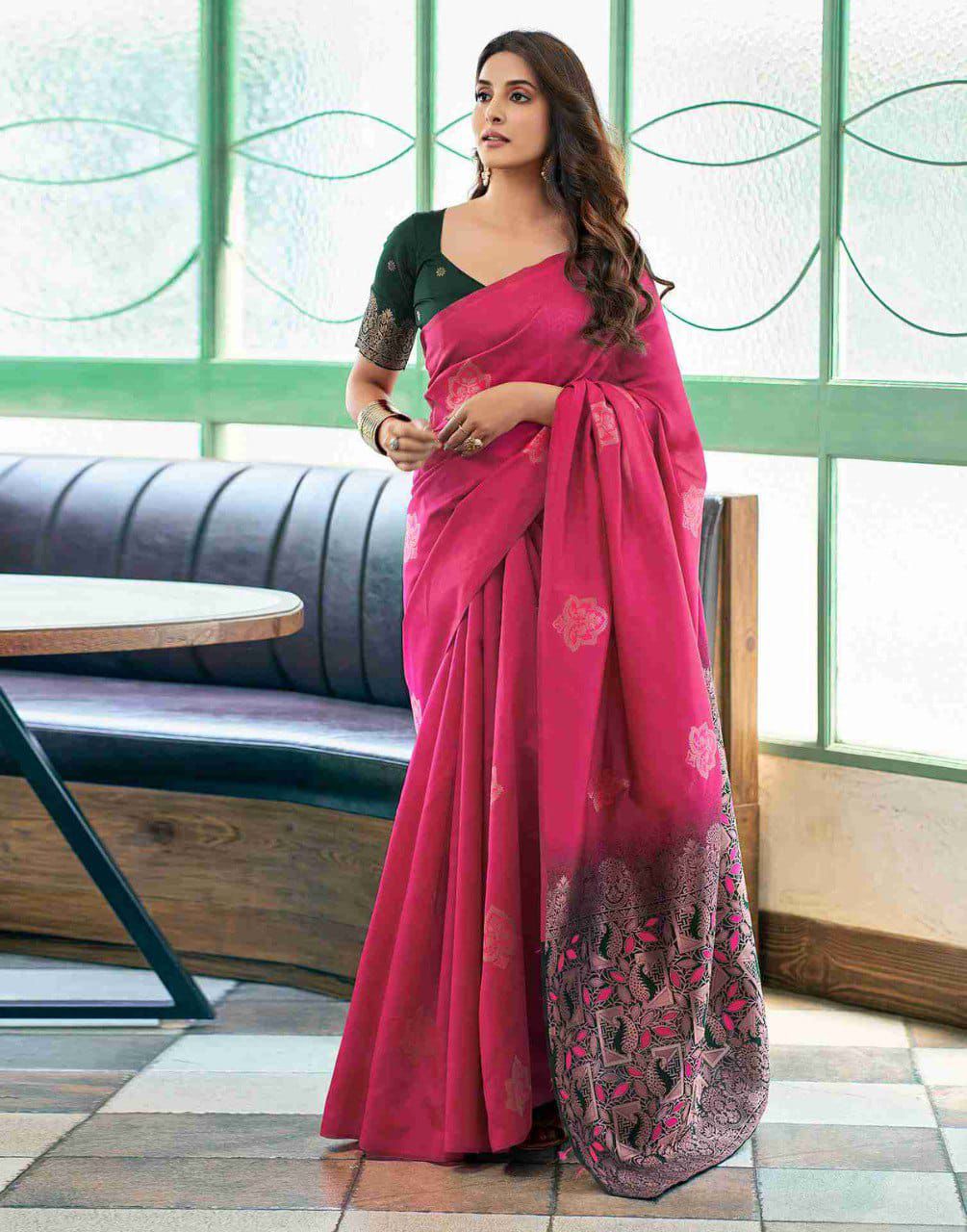 Capricious Dark Pink Soft Silk Saree With Adorning Blouse Piece