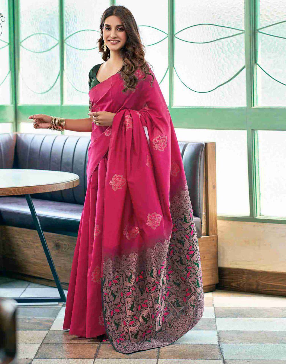 Capricious Dark Pink Soft Silk Saree With Adorning Blouse Piece