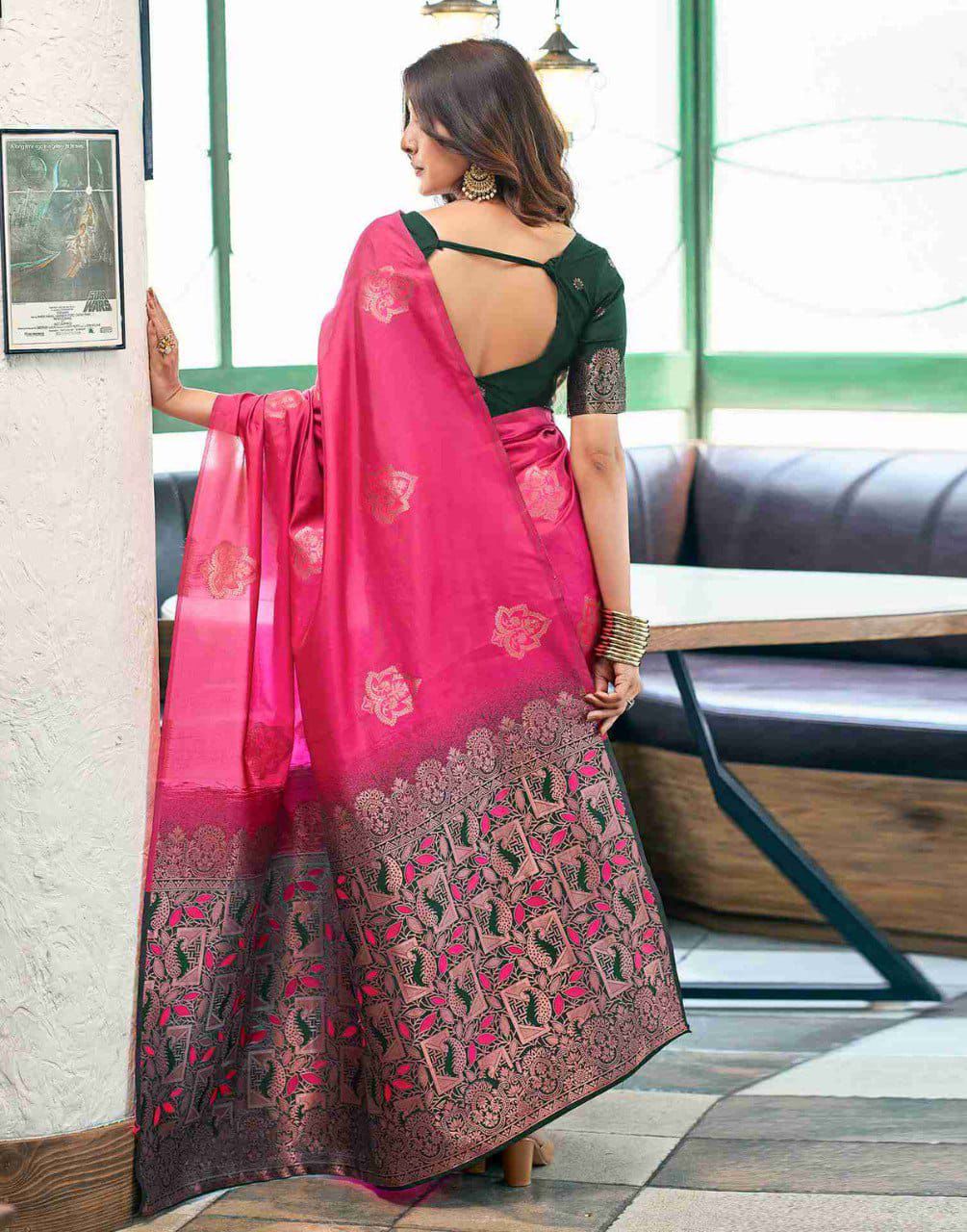 Capricious Dark Pink Soft Silk Saree With Adorning Blouse Piece