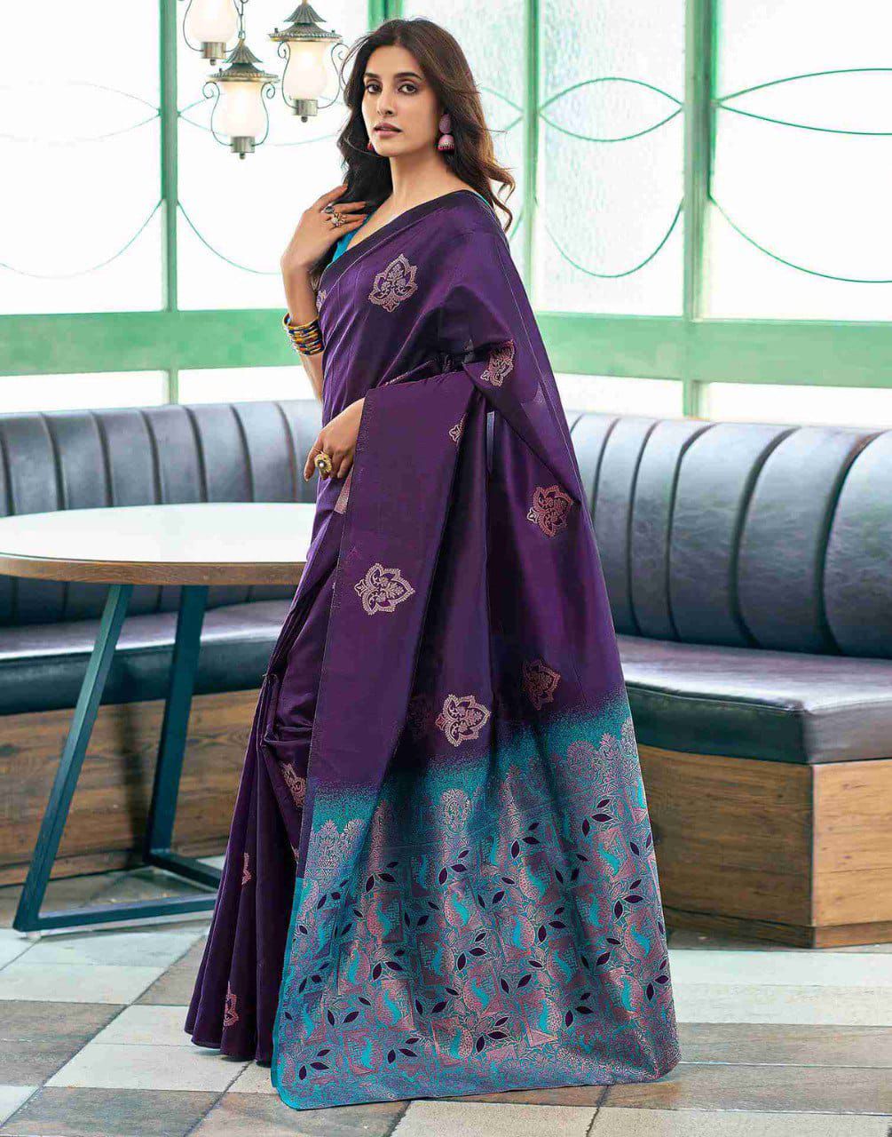 Gratifying Purple Soft Silk Saree With Phenomenal Blouse Piece