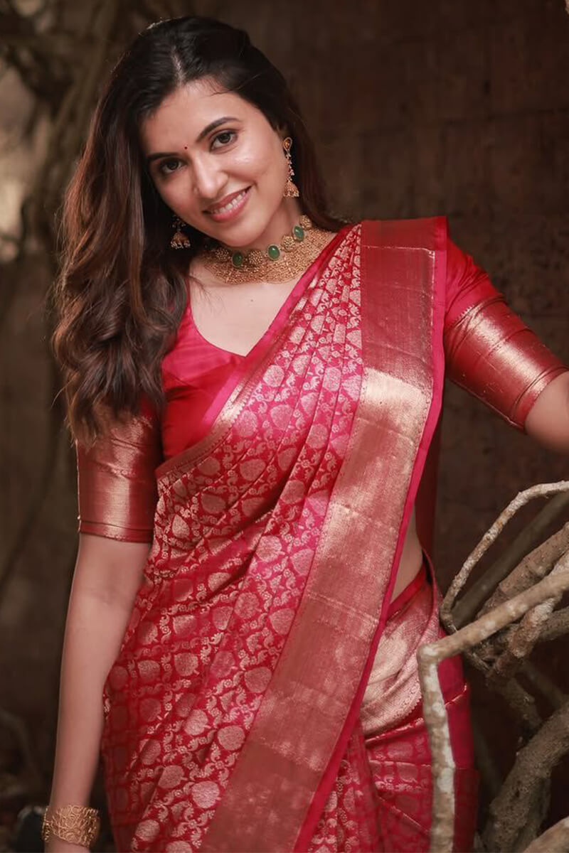 Petrichor Dark Pink Soft Silk Saree With Rhapsodic Blouse Piece