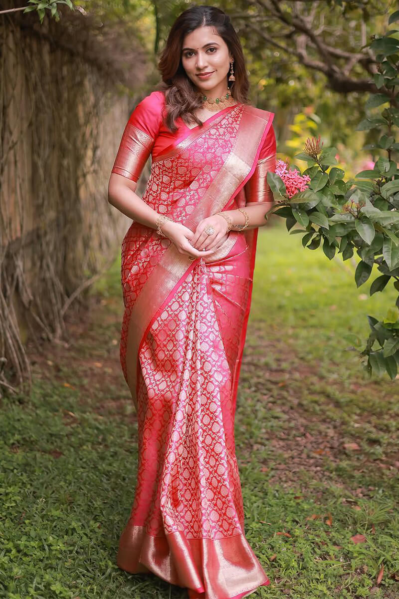 Petrichor Dark Pink Soft Silk Saree With Rhapsodic Blouse Piece