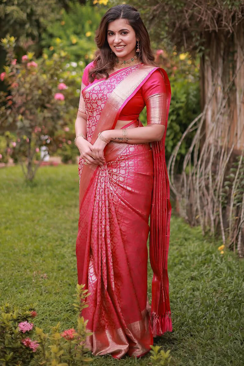 Petrichor Dark Pink Soft Silk Saree With Rhapsodic Blouse Piece