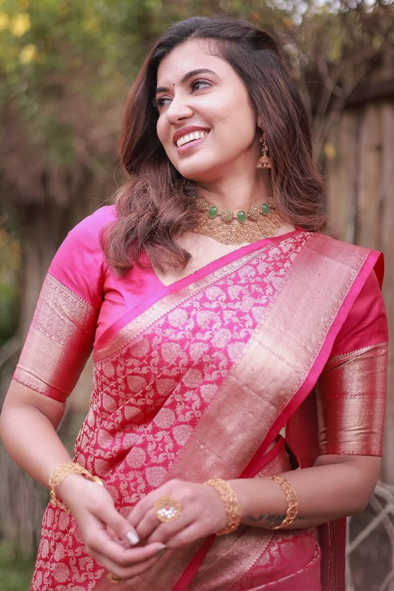 Petrichor Dark Pink Soft Silk Saree With Rhapsodic Blouse Piece