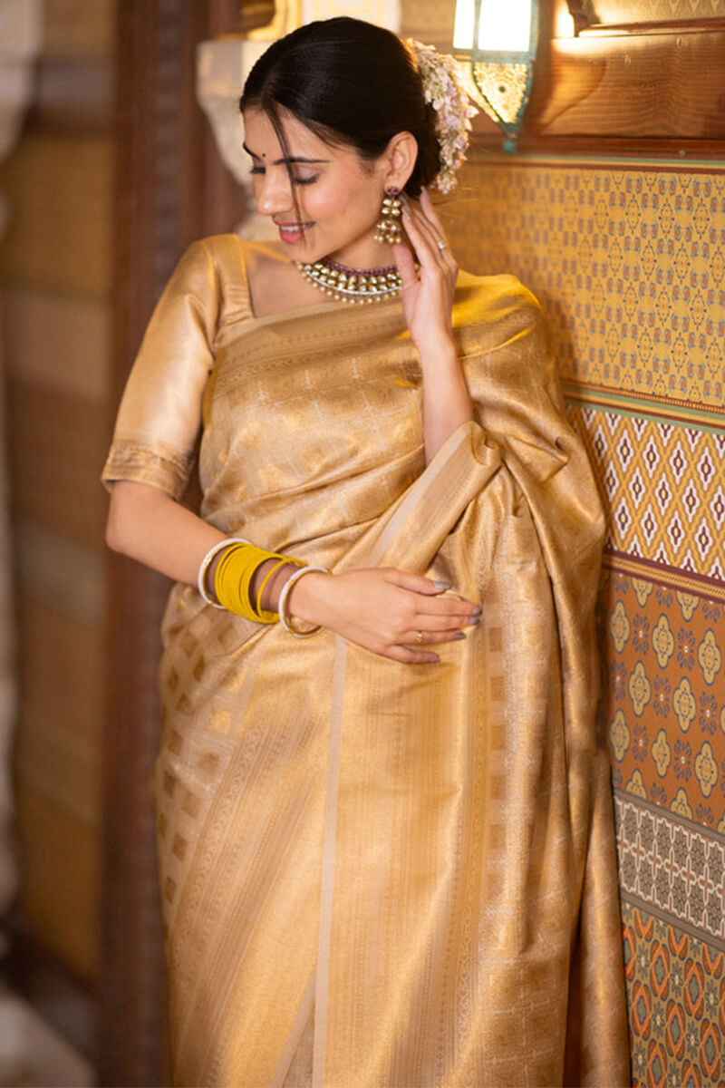 Forbearance Beige Soft Silk Saree With Lustrous Blouse Piece