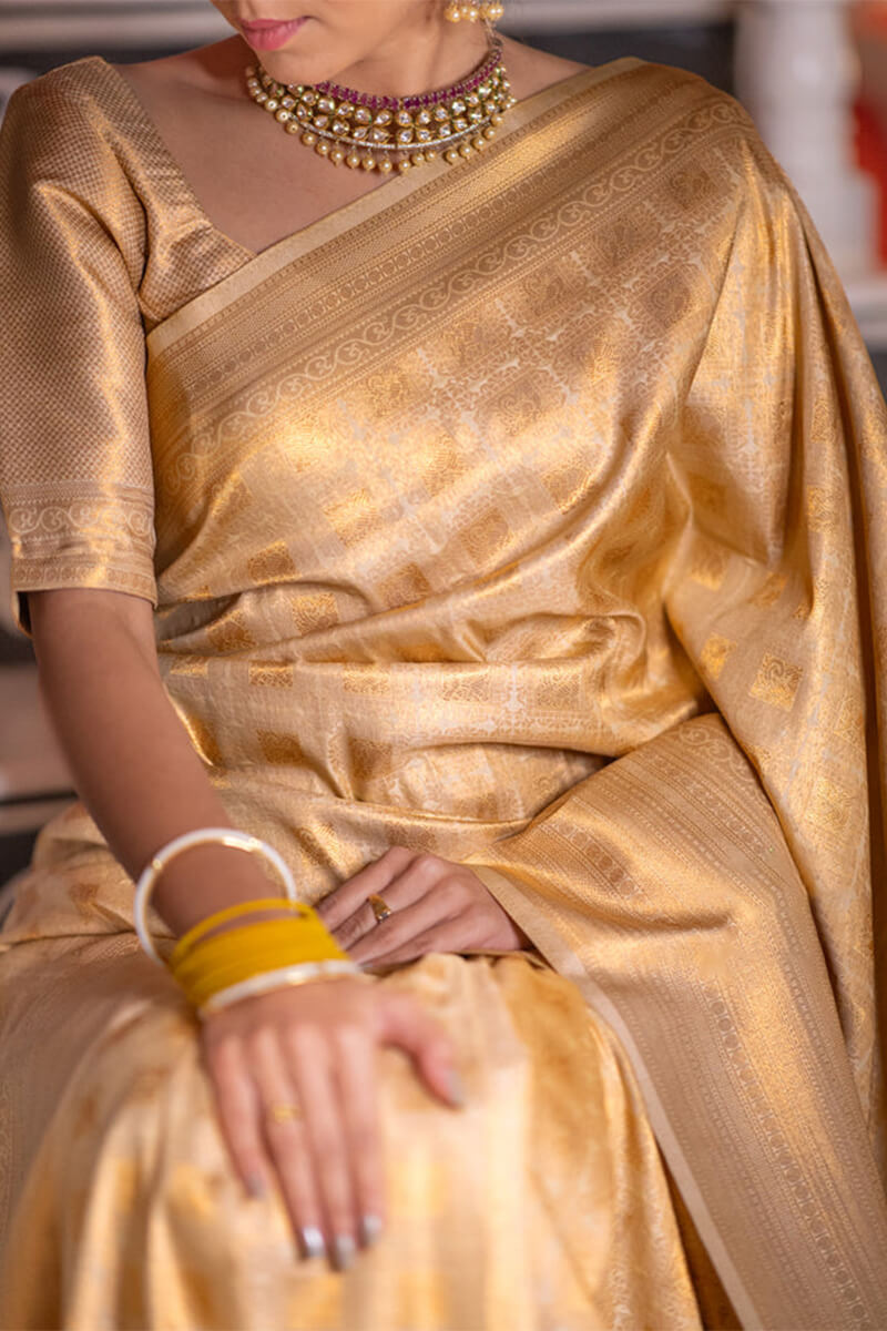 Forbearance Beige Soft Silk Saree With Lustrous Blouse Piece
