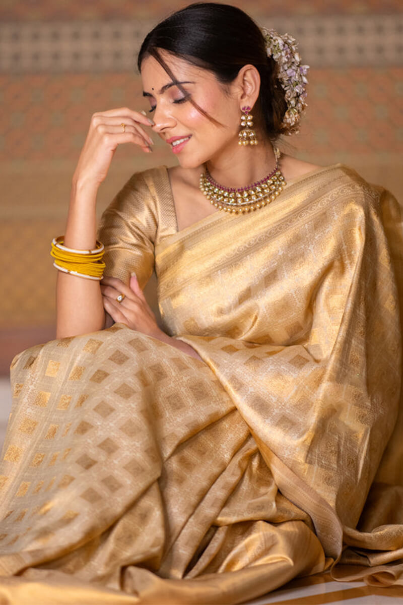 Forbearance Beige Soft Silk Saree With Lustrous Blouse Piece