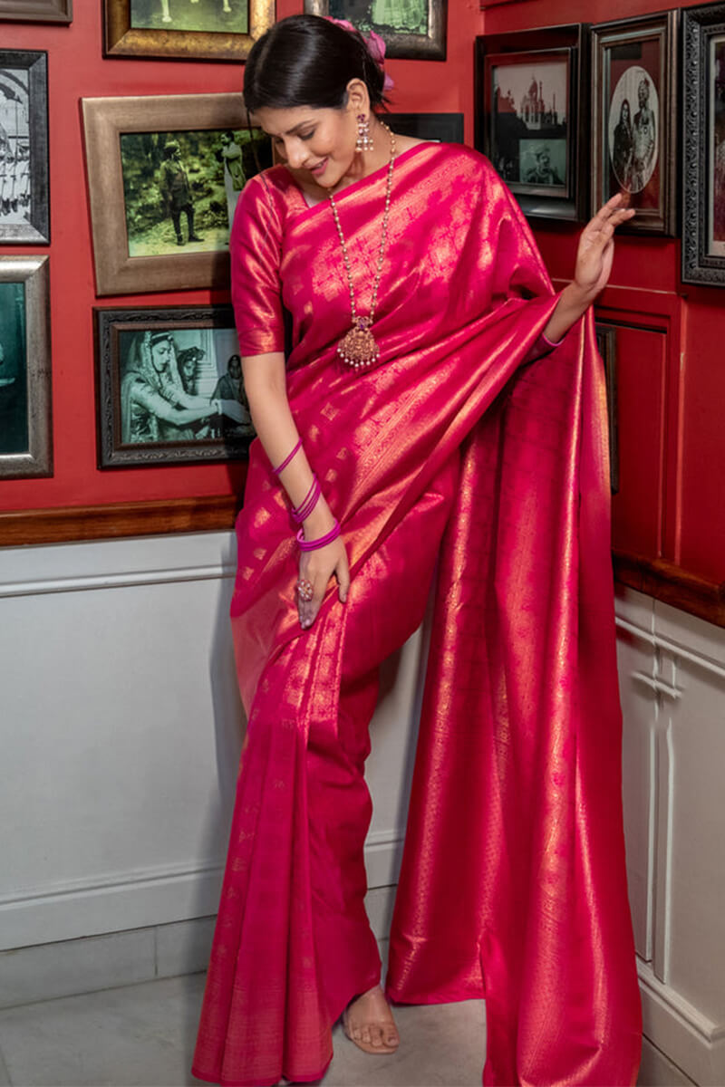 Surpassing Dark Pink Soft Silk Saree With Beautiful Blouse Piece