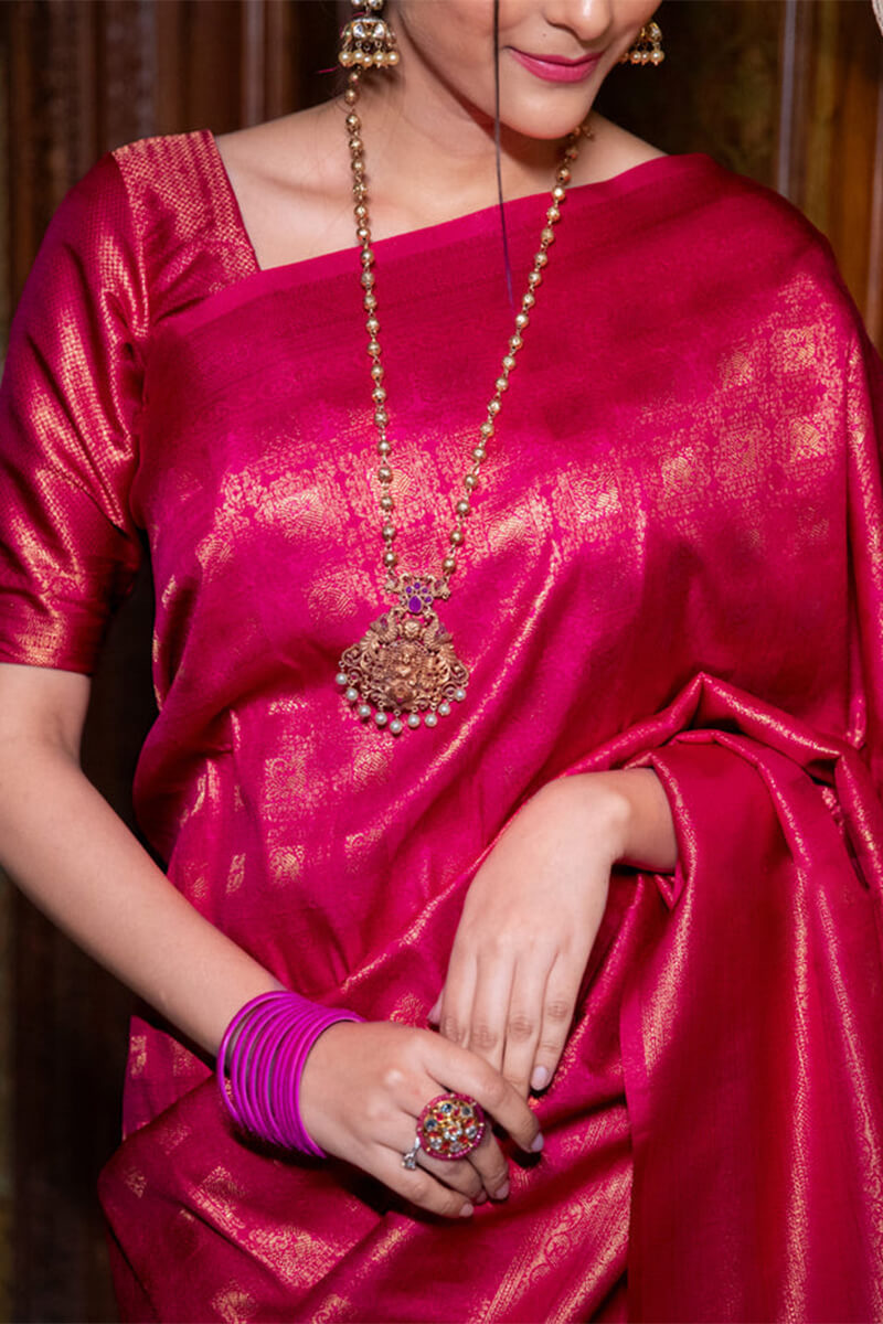 Surpassing Dark Pink Soft Silk Saree With Beautiful Blouse Piece