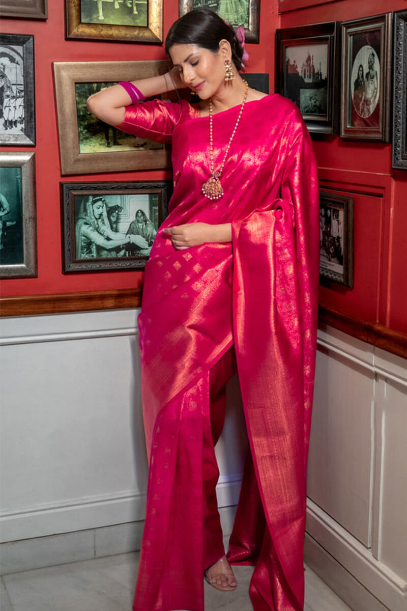 Surpassing Dark Pink Soft Silk Saree With Beautiful Blouse Piece