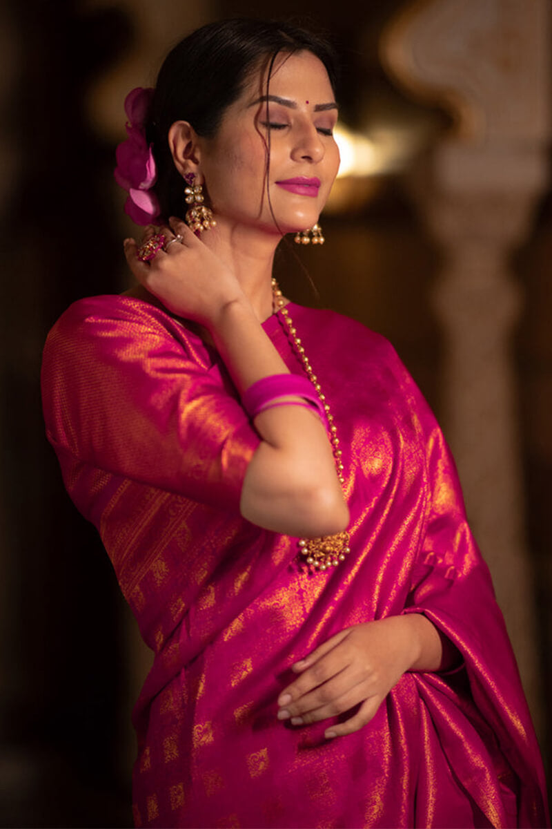 Surpassing Dark Pink Soft Silk Saree With Beautiful Blouse Piece