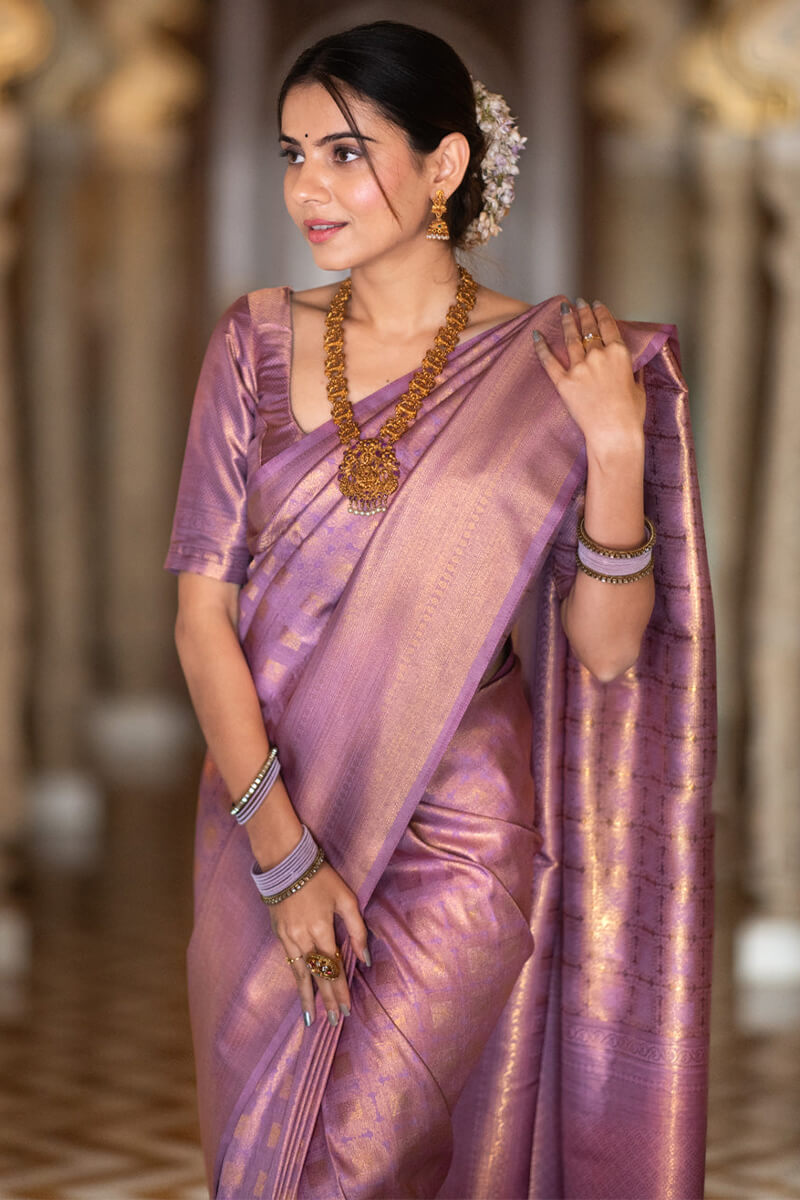 Wonderful Lavender Soft Silk Saree With Resonant Blouse Piece