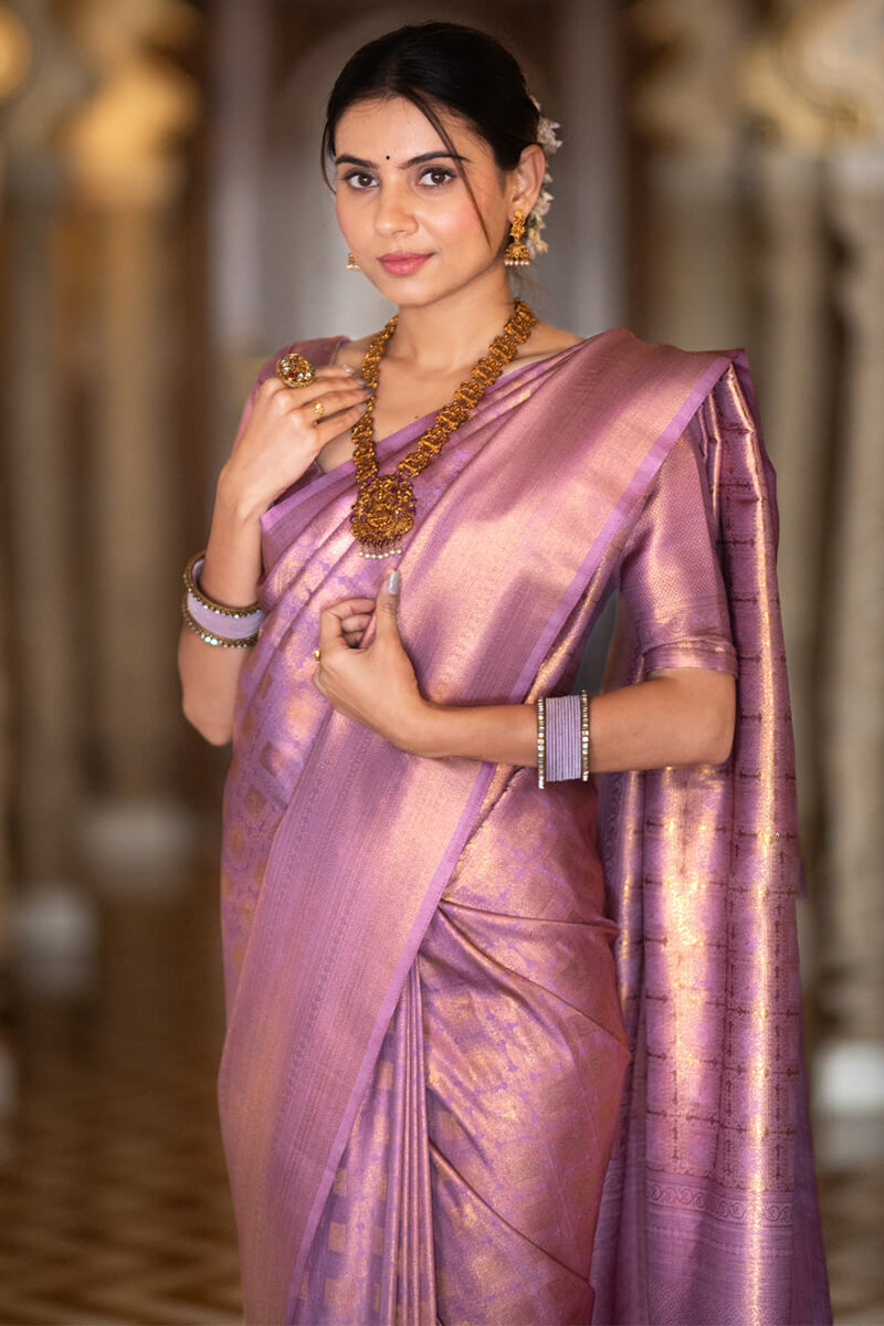 Wonderful Lavender Soft Silk Saree With Resonant Blouse Piece