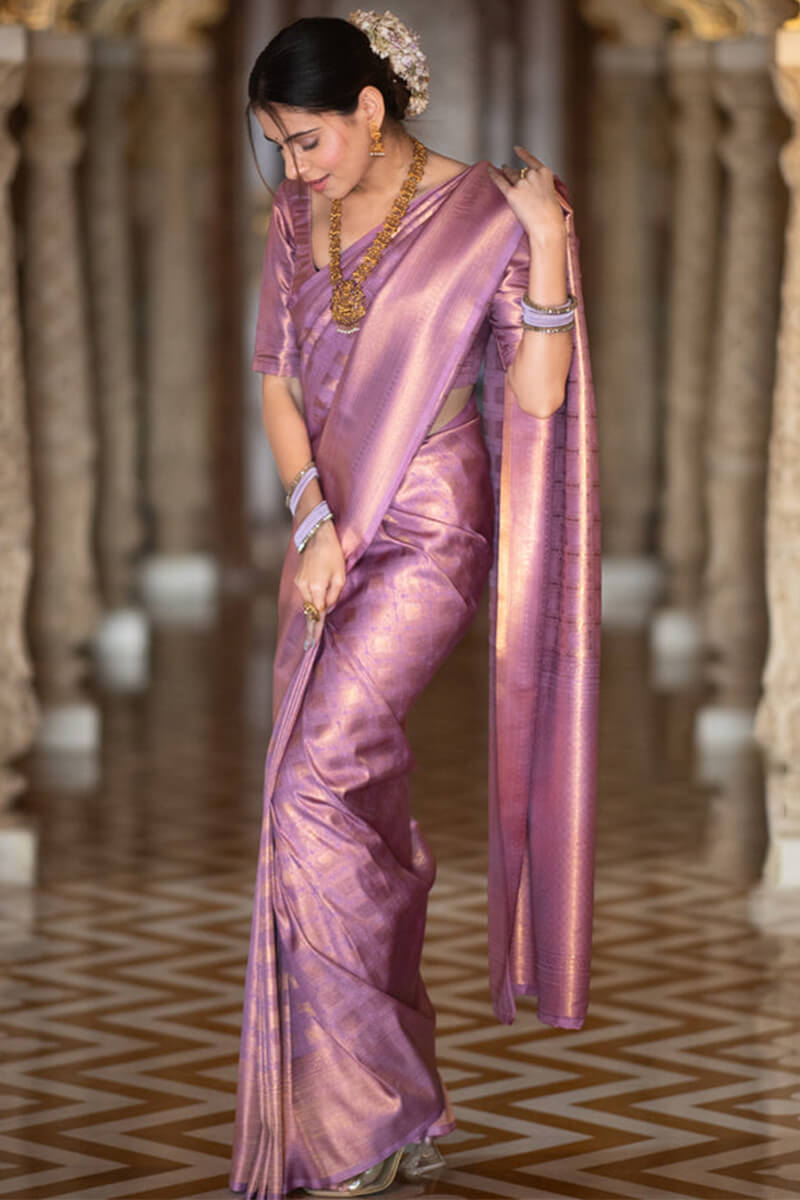Wonderful Lavender Soft Silk Saree With Resonant Blouse Piece