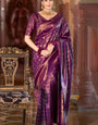 Adorning Purple Soft Silk Saree With Skinny Blouse Piece
