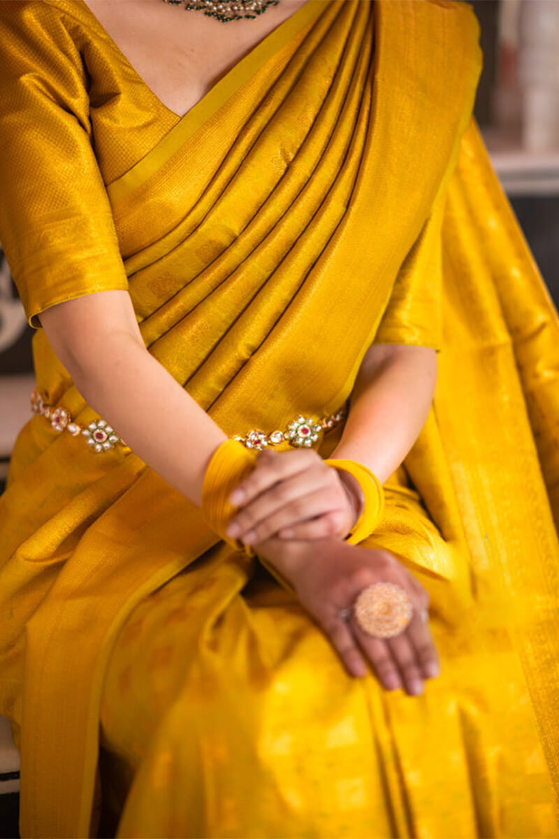 Classy Yellow Soft Silk Saree With Splendiferous Blouse Piece