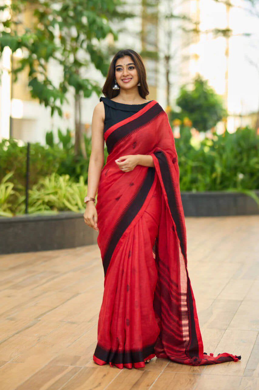 Seraglio Red Cotton Silk Saree With Smart Blouse Piece